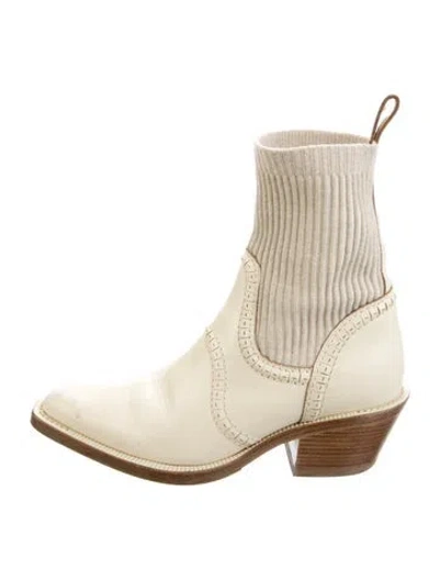 Pre-owned Chloé Leather Sock Boots In Neutral