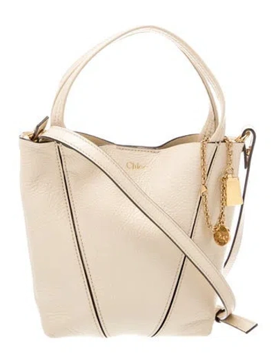 Pre-owned Chloé Leather Spin Tote Bag Small 2025 In Neutral