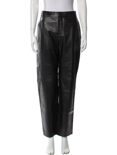 Pre-owned Chloé Leather Straight Leg Pants In Black