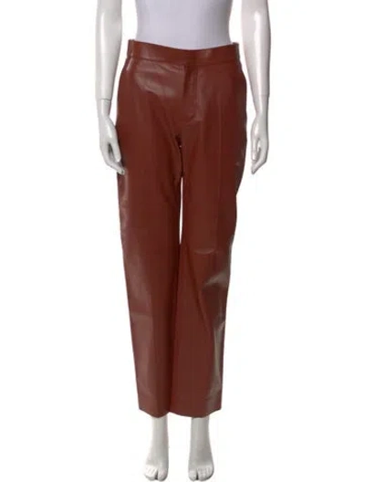Pre-owned Chloé Leather Straight Leg Pants In Brown