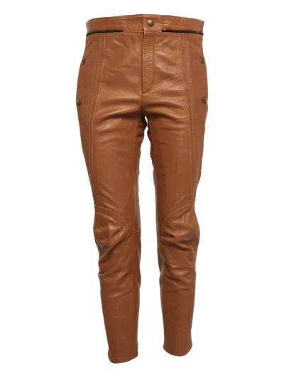 Pre-owned Chloé Leather Straight-leg Trousers In Brown