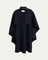 Chloé Leather Strap Double Face Wool Cape In Midnight