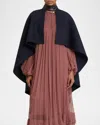 Chloé Leather Strap Double Face Wool Cape In Midnight