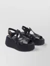 Chloé Leather Strappy Platform Wedge Sandals In Black