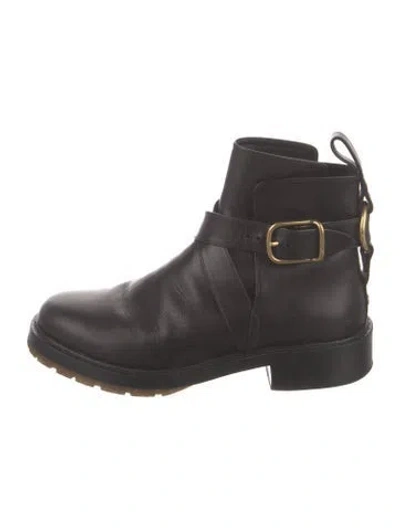 Pre-owned Chloé Leather Striped Moto Boots In Black