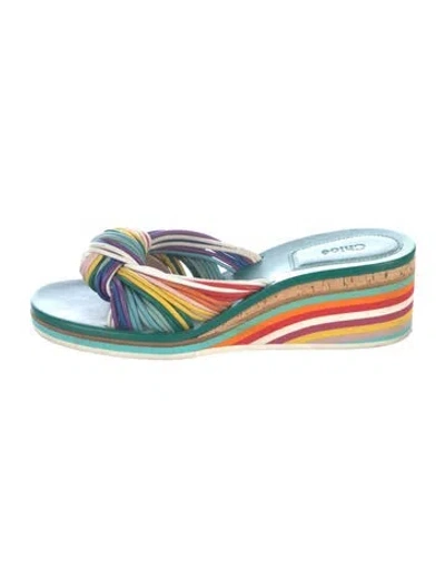 Pre-owned Chloé Leather Striped Slides In Green