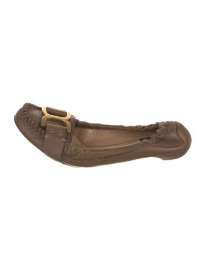 Pre-owned Chloé Leather Studded Accents Ballet Flats In Brown