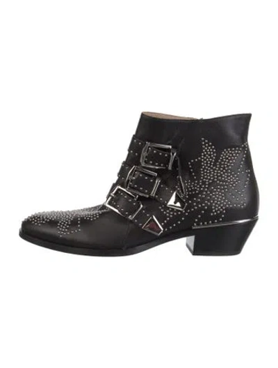 Pre-owned Chloé Leather Studded Accents Boots In Black