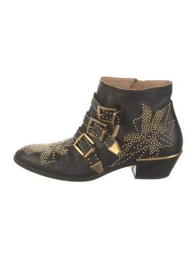 Pre-owned Chloé Leather Studded Accents Boots In Black