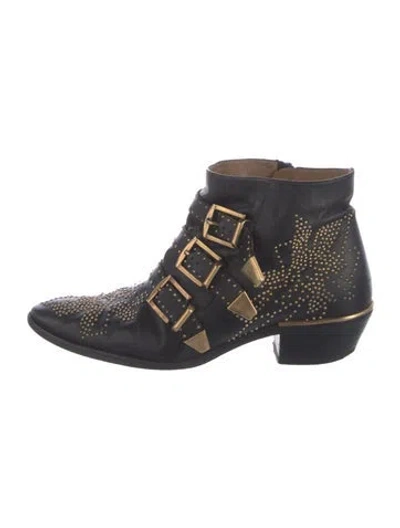 Pre-owned Chloé Leather Studded Accents Boots In Black