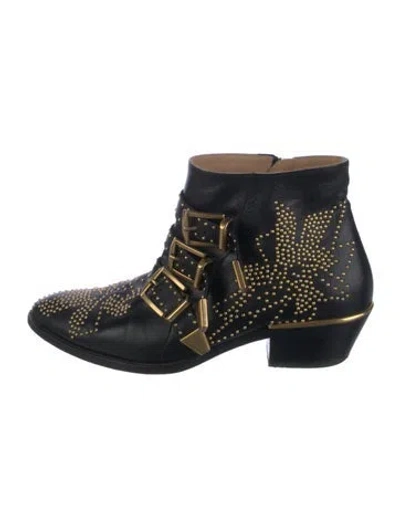 Pre-owned Chloé Leather Studded Accents Boots In Black