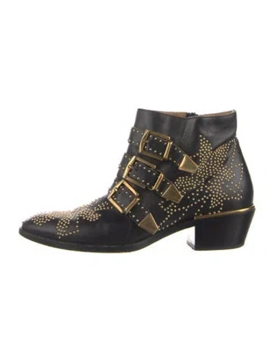 Pre-owned Chloé Leather Studded Accents Boots In Black