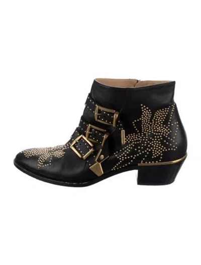 Pre-owned Chloé Leather Studded Accents Boots In Black