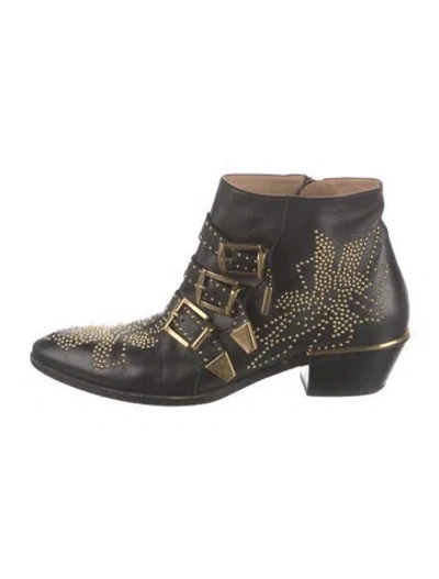 Pre-owned Chloé Leather Studded Accents Boots In Black
