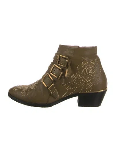 Pre-owned Chloé Leather Studded Accents Boots In Green
