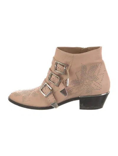Pre-owned Chloé Leather Studded Accents Boots In Neutral