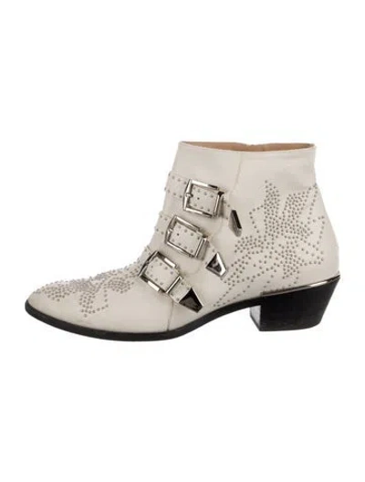 Pre-owned Chloé Leather Studded Accents Boots In Neutral