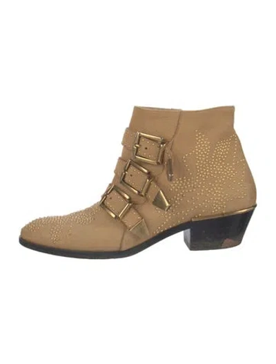 Pre-owned Chloé Leather Studded Accents Boots In Neutral