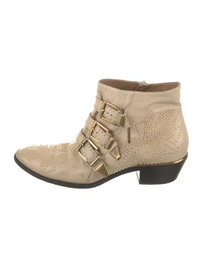 Pre-owned Chloé Leather Studded Accents Boots In Neutral
