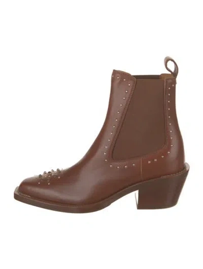 Pre-owned Chloé Leather Studded Accents Chelsea Boots In Brown