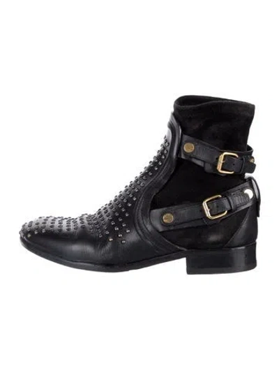Pre-owned Chloé Leather Studded Accents Combat Boots In Black