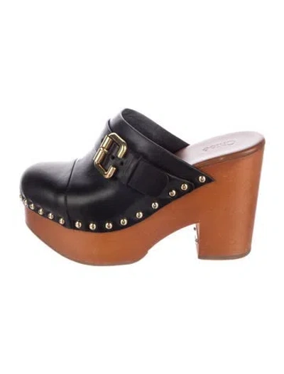 Pre-owned Chloé Leather Studded Accents Flats In Black
