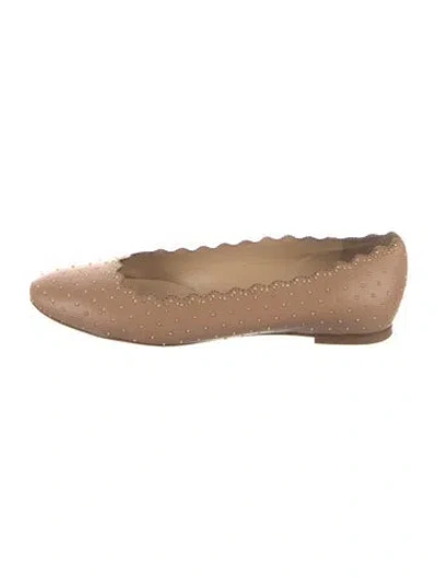 Pre-owned Chloé Leather Studded Accents Flats In Neutral