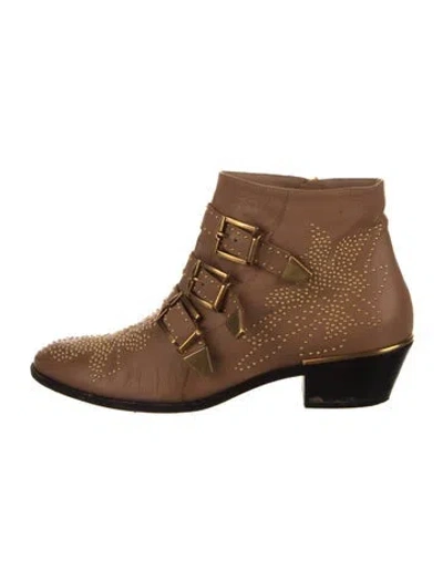 Pre-owned Chloé Leather Studded Accents Lace-up Boots In Brown