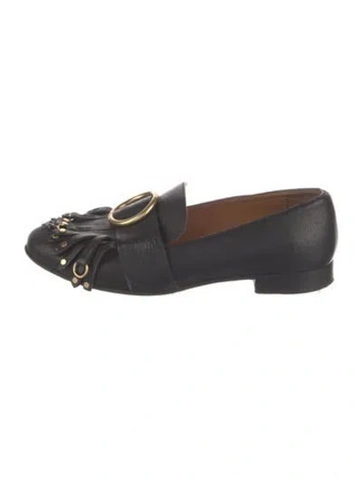 Pre-owned Chloé Leather Studded Accents Loafers In Black