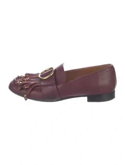 Pre-owned Chloé Leather Studded Accents Loafers In Burgundy