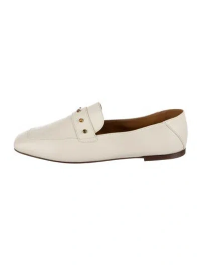 Pre-owned Chloé Leather Studded Accents Loafers In Neutral