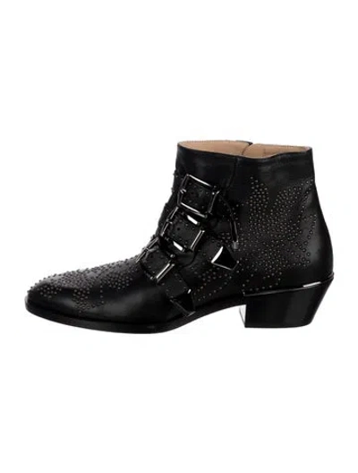 Pre-owned Chloé Leather Studded Accents Moto Boots In Black