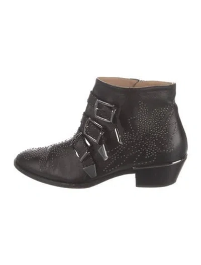 Pre-owned Chloé Leather Studded Accents Moto Boots In Black