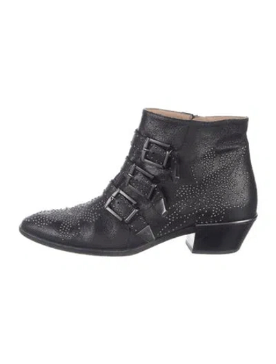 Pre-owned Chloé Leather Studded Accents Moto Boots In Blue