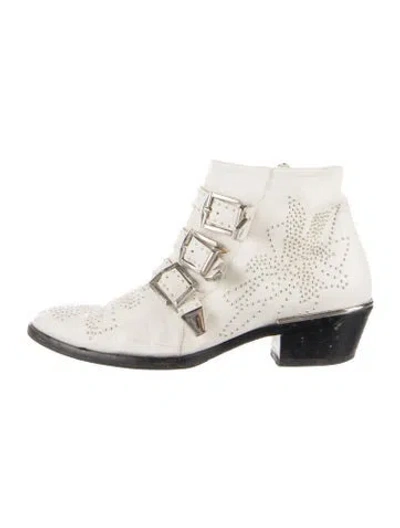 Pre-owned Chloé Leather Studded Accents Moto Boots In Neutrals
