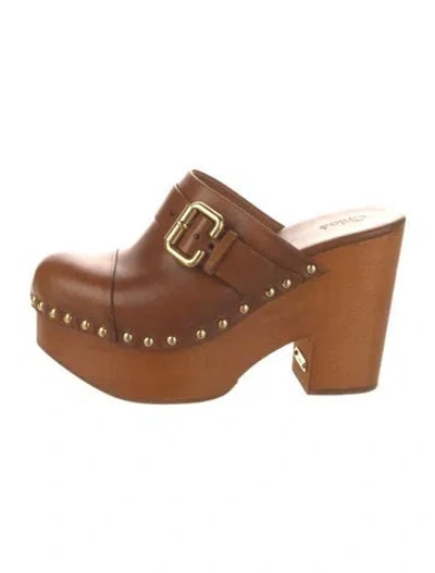 Pre-owned Chloé Leather Studded Accents Mules In Brown