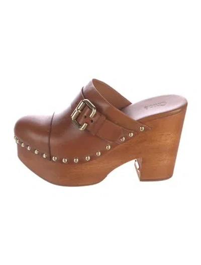 Pre-owned Chloé Leather Studded Accents Mules In Brown