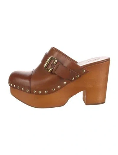 Pre-owned Chloé Leather Studded Accents Mules In Brown