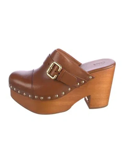 Pre-owned Chloé Leather Studded Accents Mules In Brown