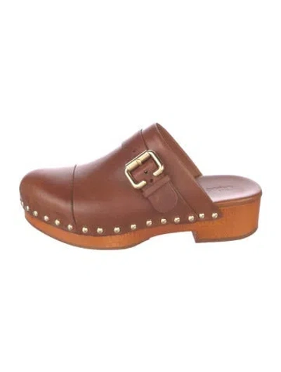 Pre-owned Chloé Leather Studded Accents Mules In Brown