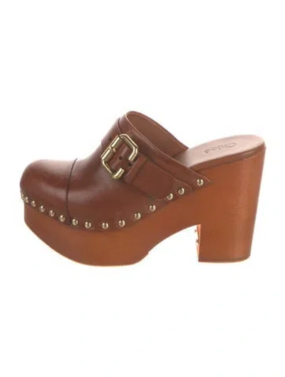 Pre-owned Chloé Leather Studded Accents Mules In Brown