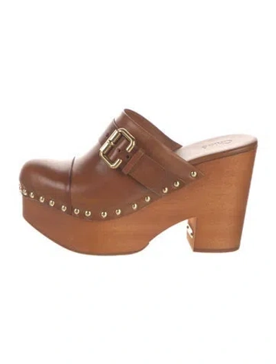 Pre-owned Chloé Leather Studded Accents Mules In Brown