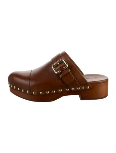 Pre-owned Chloé Leather Studded Accents Mules In Brown