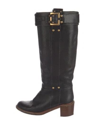 Pre-owned Chloé Leather Studded Accents Riding Boots In Black