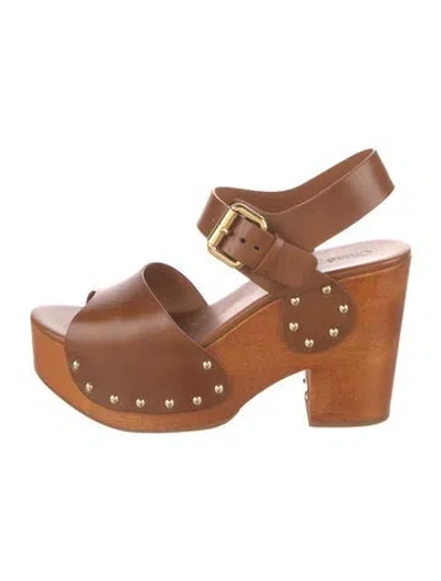 Pre-owned Chloé Leather Studded Accents Sandals In Brown