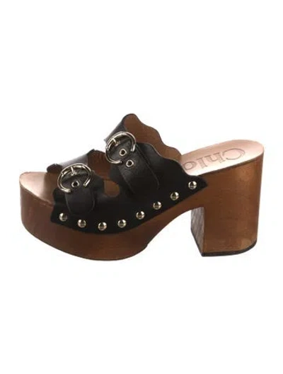 Pre-owned Chloé Leather Studded Accents Slides In Black