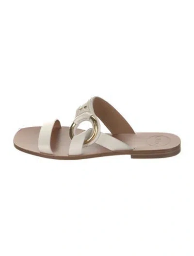 Pre-owned Chloé Leather Studded Accents Slides In Neutral