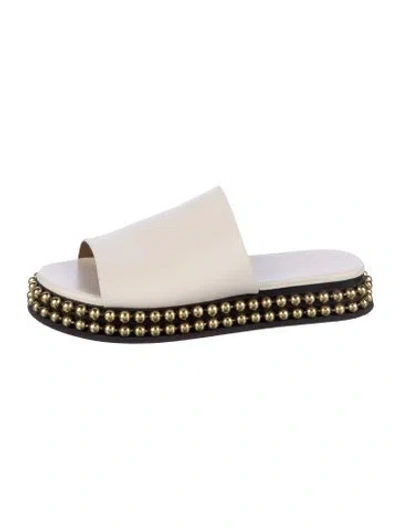 Pre-owned Chloé Leather Studded Accents Slides In Neutrals