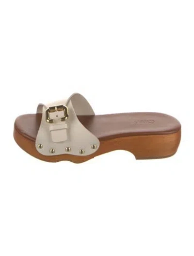 Pre-owned Chloé Leather Studded Accents Slides In White