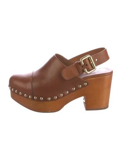 Pre-owned Chloé Leather Studded Accents Slingback Pumps In Brown